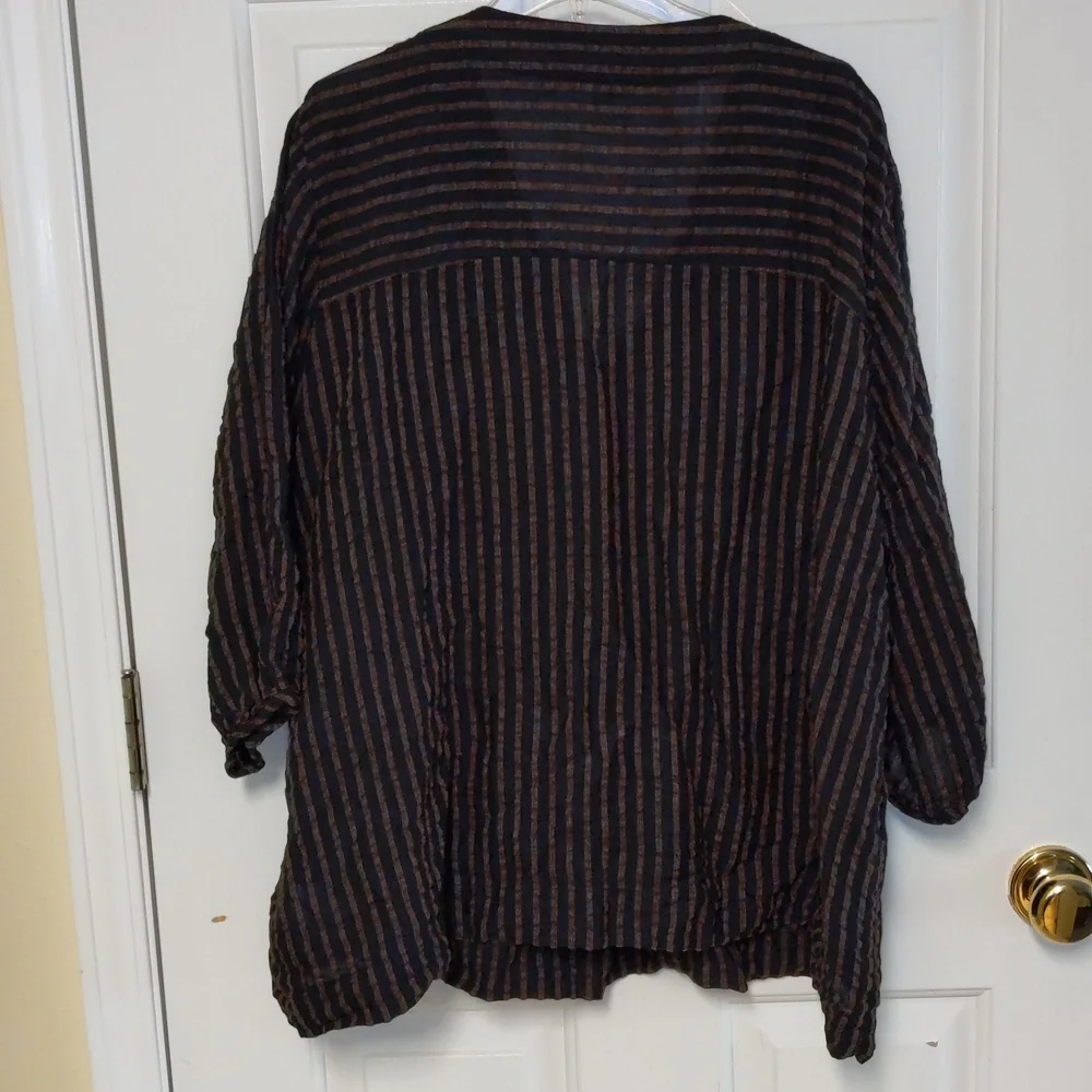 Poetry Tunic Top Linen V-Neck Striped Shirt Women 18 Black Copper Pinstripe - Picture 6 of 6